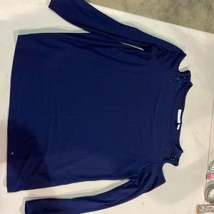Blue slit shoulder blouse